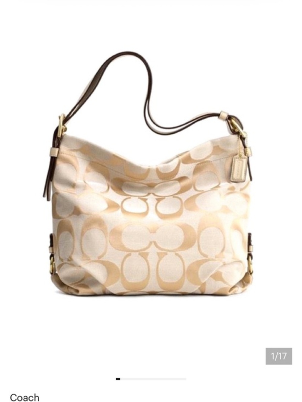 Vintage Y2K Coach Beige Signature Shoulder Bag with Dark Brown Strap